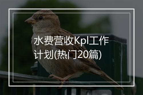 水费营收Kpl工作计划(热门20篇)