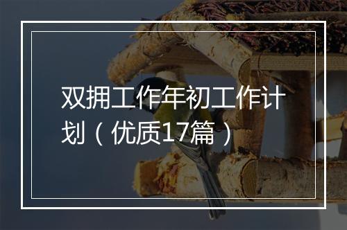 双拥工作年初工作计划（优质17篇）