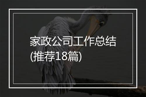 家政公司工作总结(推荐18篇)