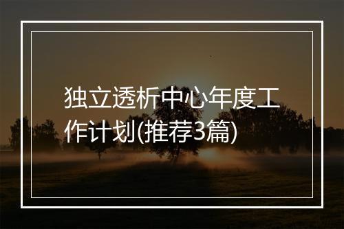 独立透析中心年度工作计划(推荐3篇)