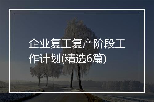 企业复工复产阶段工作计划(精选6篇)