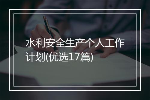 水利安全生产个人工作计划(优选17篇)