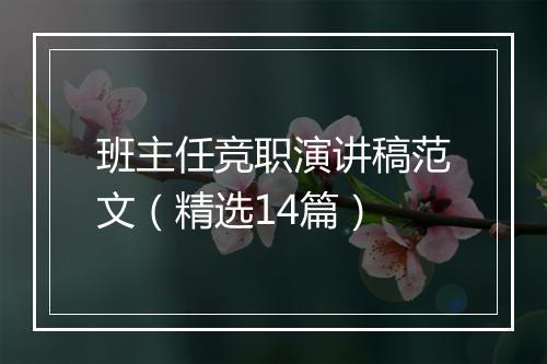 班主任竞职演讲稿范文（精选14篇）