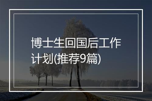 博士生回国后工作计划(推荐9篇)