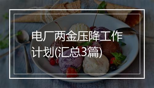 电厂两金压降工作计划(汇总3篇)