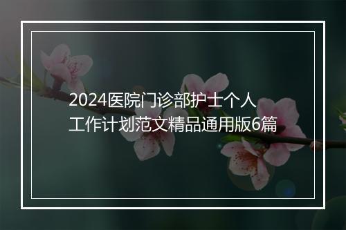 2024医院门诊部护士个人工作计划范文精品通用版6篇