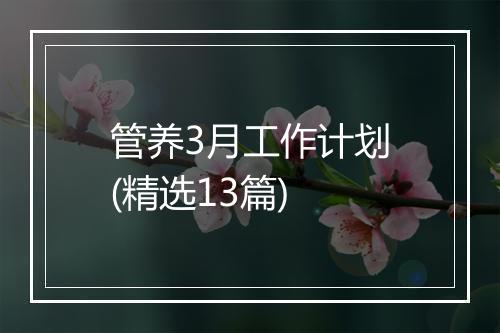 管养3月工作计划(精选13篇)