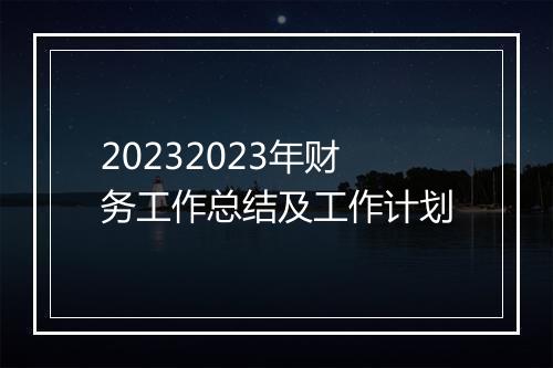 20232023年财务工作总结及工作计划