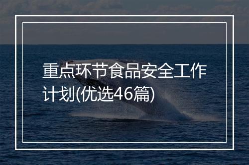 重点环节食品安全工作计划(优选46篇)