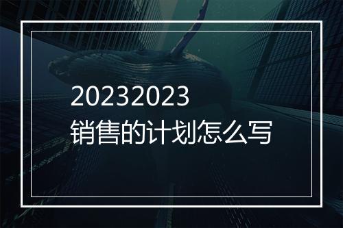 20232023销售的计划怎么写