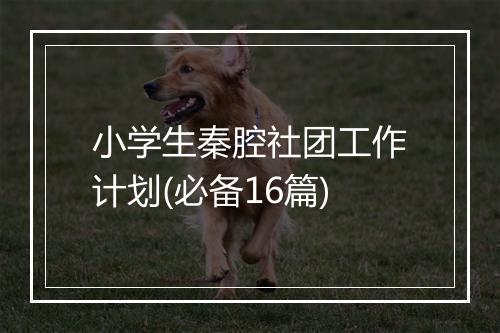 小学生秦腔社团工作计划(必备16篇)