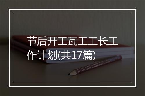 节后开工瓦工工长工作计划(共17篇)