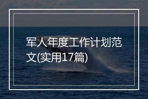 军人年度工作计划范文(实用17篇)