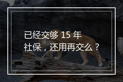 已经交够 15 年社保，还用再交么？