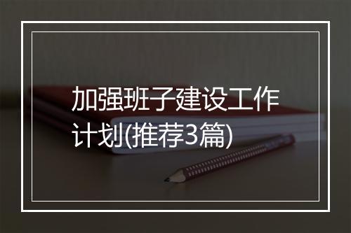 加强班子建设工作计划(推荐3篇)