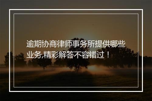逾期协商律师事务所提供哪些业务,精彩解答不容错过！