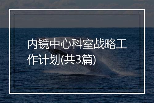 内镜中心科室战略工作计划(共3篇)
