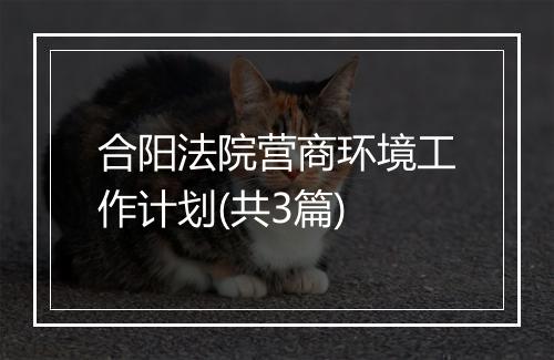 合阳法院营商环境工作计划(共3篇)