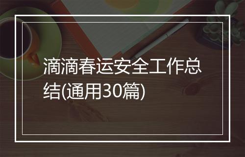 滴滴春运安全工作总结(通用30篇)