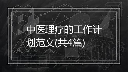 中医理疗的工作计划范文(共4篇)
