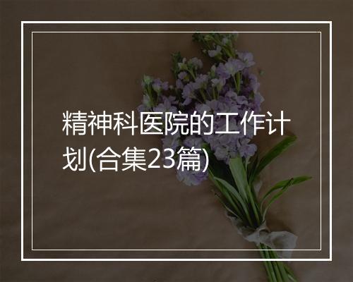精神科医院的工作计划(合集23篇)
