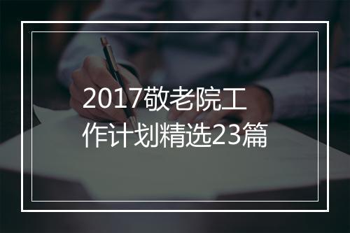 2017敬老院工作计划精选23篇