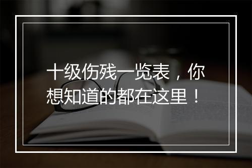 十级伤残一览表，你想知道的都在这里！
