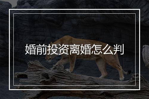 婚前投资离婚怎么判
