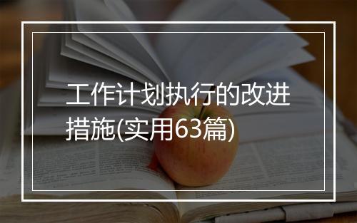 工作计划执行的改进措施(实用63篇)