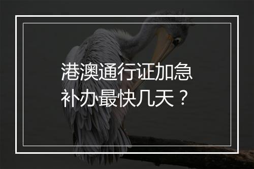 港澳通行证加急补办最快几天？
