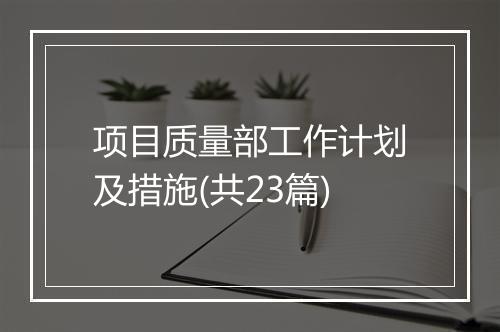 项目质量部工作计划及措施(共23篇)