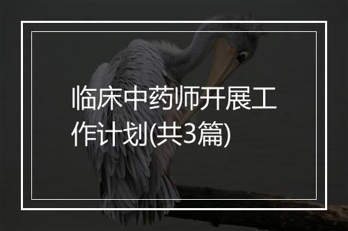 临床中药师开展工作计划(共3篇)
