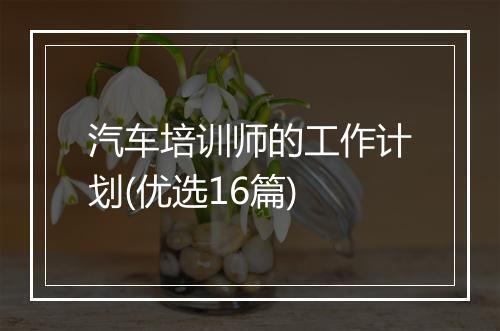 汽车培训师的工作计划(优选16篇)