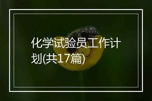 化学试验员工作计划(共17篇)