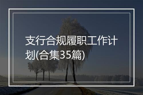 支行合规履职工作计划(合集35篇)