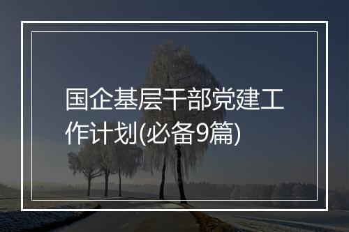 国企基层干部党建工作计划(必备9篇)