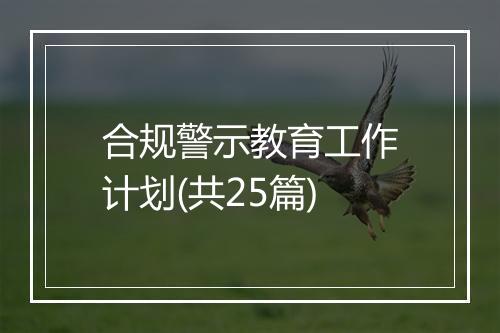 合规警示教育工作计划(共25篇)