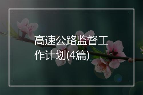 高速公路监督工作计划(4篇)