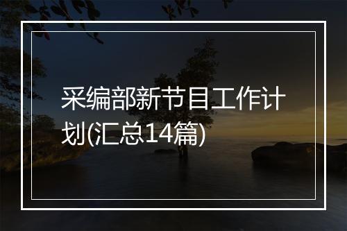 采编部新节目工作计划(汇总14篇)