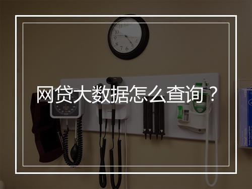 网贷大数据怎么查询？