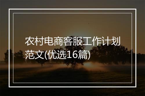 农村电商客服工作计划范文(优选16篇)