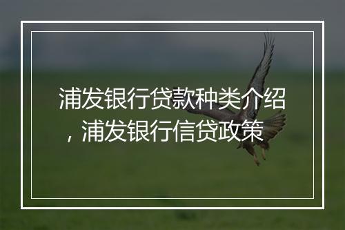 浦发银行贷款种类介绍，浦发银行信贷政策