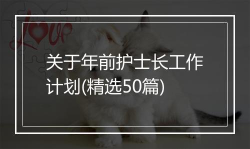 关于年前护士长工作计划(精选50篇)