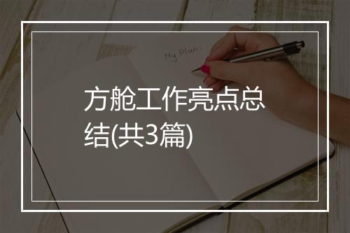 方舱工作亮点总结(共3篇)