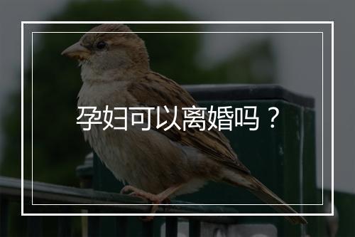 孕妇可以离婚吗？