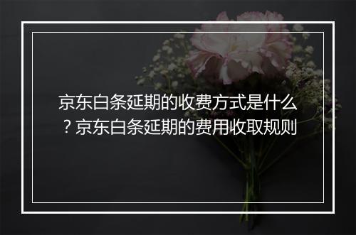 京东白条延期的收费方式是什么？京东白条延期的费用收取规则