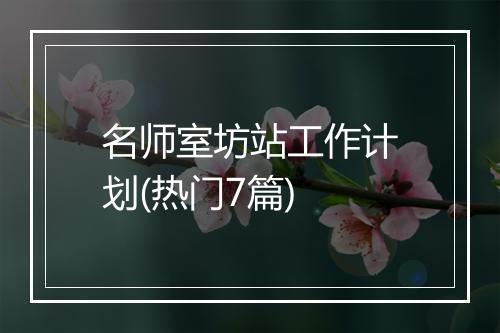 名师室坊站工作计划(热门7篇)