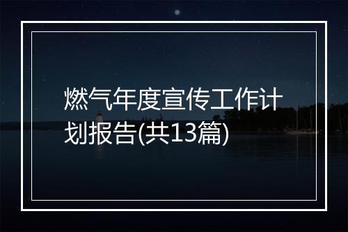 燃气年度宣传工作计划报告(共13篇)