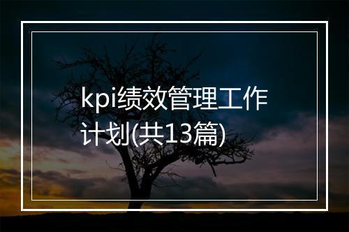 kpi绩效管理工作计划(共13篇)