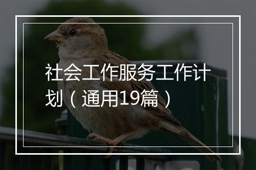 社会工作服务工作计划（通用19篇）